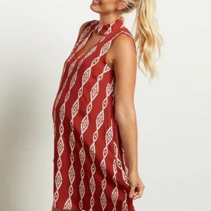Rust Tribal Cutout Mock Neck Sleeveless Maternity